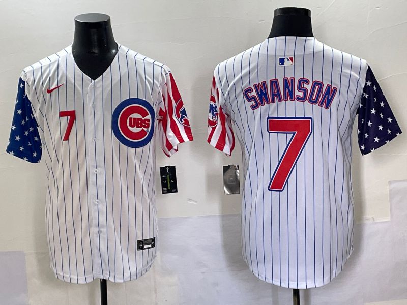 Men 2025 Chicago Cubs #7 Swanson White a generation of national flags Joint Name Nike MLB Jersey style 48->chicago cubs->MLB Jersey